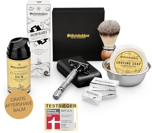 Störtebekker® Premium Anti Hautirritationen Set + Gratis Aftershave - Für eine perfekte Rasur - mit Rasierhobel, Rasierklingen, Rasierpinsel, Rasierschale, Rasierseife, Free After Shave, Geschenkidee