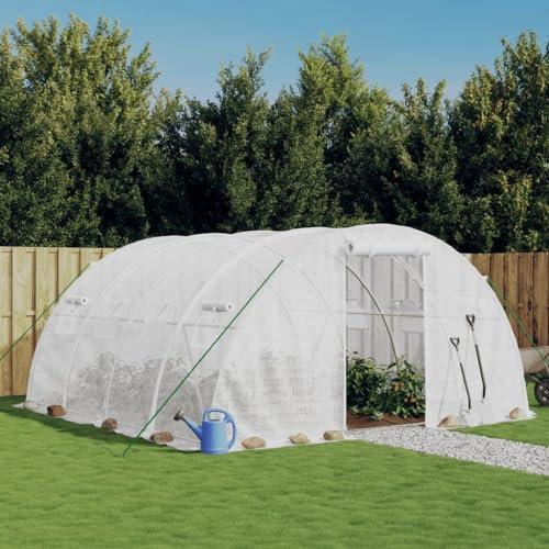 Homgoday Gewächshaus mit Stahlrahmen weiß 16m2 4x4x2m Gartenhaus Pflanzenhaus Wintergarten Hinterhof Outdoor Garten Warm Haus Pflanzen Grow House