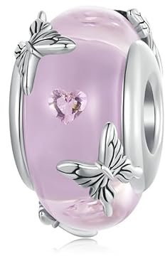 925 Sterling Silber Rosa Murano Glasperle für Pandora-Armbänder,Schmetterlings perlen anhänger, Geschenk für Frauen und Mädchen