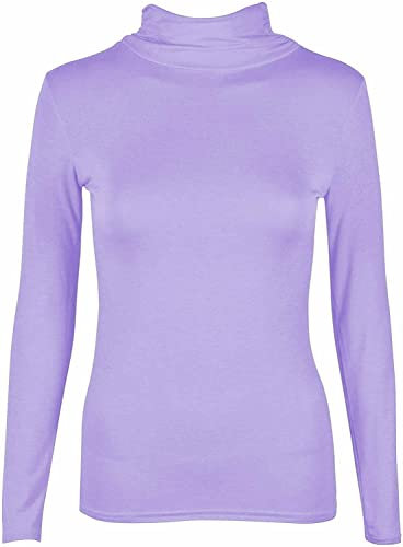 STAR FASHION GLOBAL LTD Ladies Polo Neck Stretch Long Sleeve Womens Plain Top Jumper 8-26 (Lilac, 12)