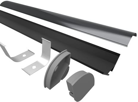 Tivendis Led Alu Profil 2 m ER20 Komplett Set für Strip/Streifen bis 20 mm breit | Abdeckung schwarz, Endkappen, Befestigungclips | L-Form Winkel Ecke Winkelprofil Eckprofil eloxiert