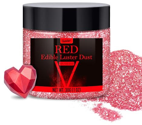 Edible Glitter Essbarer Glitzer - 30g Essbarer Glitzerpulver Glitzerstaub für Getränke, Lebensmittel, Kuchen - Essbares Metallisch Lebensmittelfarbe Glitzerpuder zum Cocktails, Wein, Torten (Rot)