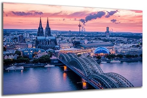 DARO Design - Wand-Bild auf 6mm HDF 30x20 cm Köln Sonnenuntergang - Wand-Deko Bilder Geschenk