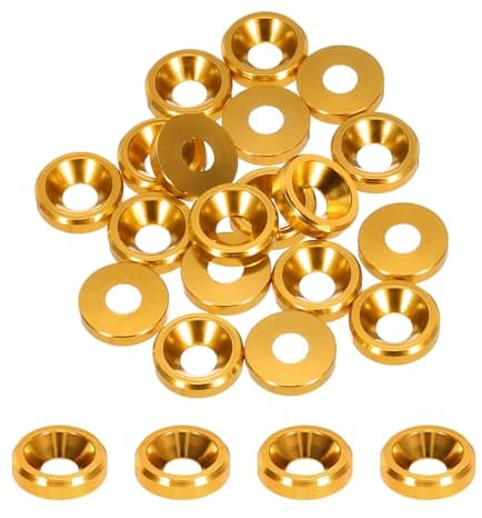 sourcing map M3 Cone Cup Countersunk Washers,Hole Dia 3.1mm/0.12 Aluminum Gaskets Cup Head Washer Gasket for Screw RC/FPV/PC/Drone/Mechanical Accessories Model Parts,Pack of 20(Gold)