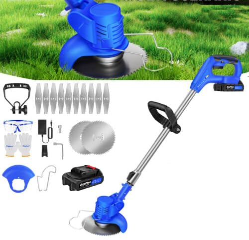 Gardena - Tagliaerba elettrico a batteria da 21 V, con 1 batteria agli ioni di litio da 1,5 Ah e caricabatterie, protezione di sicurezza e ruota per taglio dei bordi, 10 lame in metallo, 2 lame per