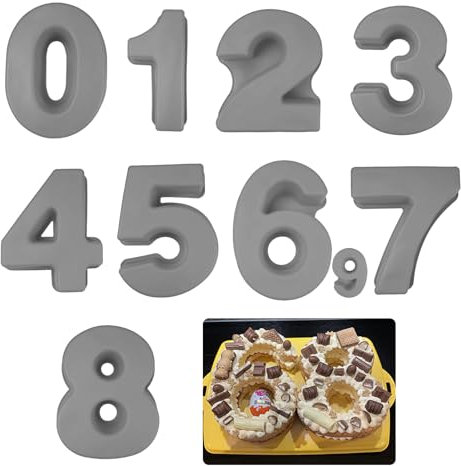 oupados 9 Pulgadas Molde De Número De Pastel Tartas Molde De Silicona Números Grandes Números 3D Moldes Gris 0-8 Adecuado para Pastel De Cumpleaños, Fiesta De Aniversario DIY
