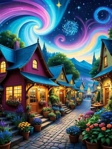 Gemartmall Diamond Painting Erwachsene Stadt-Diamant Painting Haus, Diamond Painting Bilder für Erwachsene,Dekorationen,30 x 40 cm