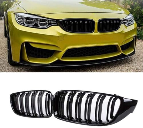 YIGRRO Nieren Schwarz Kühlergrill Passend 4er F32 F33 F36 2014–2019,Zubehör Sport Frontgrill,Glanz Schwarz Doppelsteg Sport Kühlergrill für F82 M4 F80 M3 2015–2019 (Doppelsteg Glanz Schwarz)