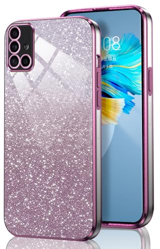 GOGME Glitter Hülle für Samsung Galaxy A71, Galvanisierter Rahmen TPU Handyhülle Funkeln/Transparent Stoßfest Kratzfest Schutzhülle. Rosa