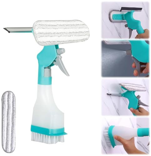 4-In-1 Window Cleaning Brush Scraper Kit, Multifunctional Window Cleaning Equipment with Spray Bottle Glass Screen Cleaner Brush, Window Cleaner Tools Accessories for Shower Glass Car Window