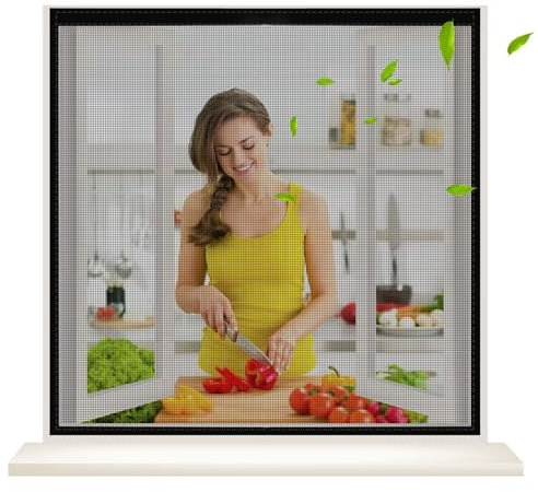 Moskitonetz für Fenster 110x180cm Schwarz Ultra-elastisches Netz, hält frische Luft im Inneren