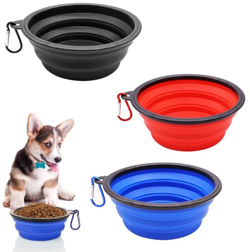 KOLZEMV 3 Pièces de Bol pour Chien Portable Pliable, Gamelle Pliable pour Chien, Gamelle Chien Pliable, Gamelle Rétractable Chien, Gamelles de Voyage pour Chien et Chat