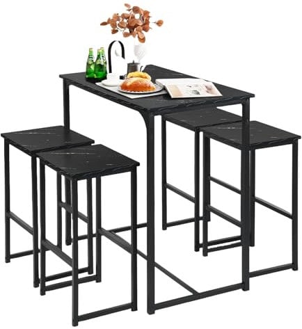 ZZINOKE Mesa Alta Cocina con Taburetes, Conjunto Mesa y Sillas Comedor, Adecuada para Cocina, Comedor, Bar, Mesa de Bar 100 × 50 × 90 CM, 4 Taburetes 30 × 40 × 65 CM, Negro