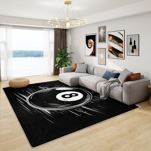 Generisch Billard 8 Ball Teppich - Teppich Wohnzimmer Schlafzimmer 8 Ball Schwarz, Kleiner Teppich Pool Ball Billard, Weich Kurzflor & Waschbar & rutschfest Fussmatte Innen, Kinderteppich 50x80 cm