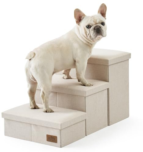 COZY KISS Hundetreppe für Kleine Hunde mit Stauraum, Breite Haustiertreppe Faltbare für Bett und Couch, Hunderampe mit Rutschfestem Boden, Lecksichere (Beige, 43x72x42.5cm, 3)
