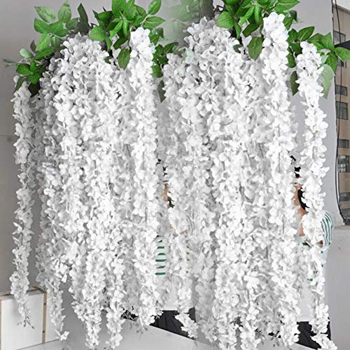 20Pcs Glycines Artificielles Suspendues 100cm Artificielle Fleurs Faux Wisteria Vigne Glycine Fausse Fleur Artificielles Faux Plantes Plastique pour Décoration Mariage Fete Jardin (Blanc)