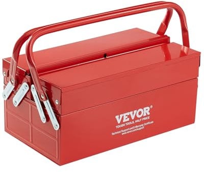 VEVOR Cassetta degli Attrezzi in Metallo 355,6 x 200 x 165 mm Organizzatore Portatile Pieghevole per Utensili, 2 Ripiani, 3 Vassoi con Maniglia e Foro per Serratura, Cassetta degli Attrezzi a Sbalzo