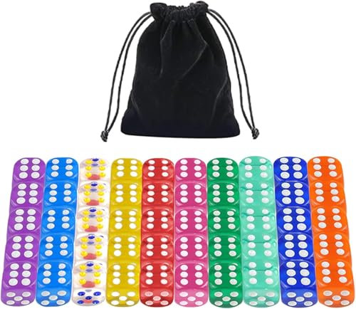 QUTHZZHY Würfel 50 Stücke, Bunte Würfel Set, 16mm Farbwürfel 6 Seitige, Würfel mit Einstecktaschen, Spielwürfel für Tischkartenspiele, Acrylwürfel 10 Farben, für Matheunterricht Mathe
