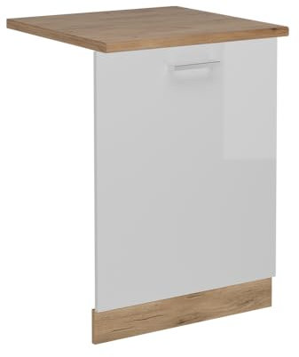 Vicco Geschirrspülblende R-Line, Geschirrspüler Fronttür, Weiß Hochglanz, 60 cm, AP Eiche
