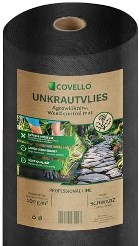 Covello Unkrautvlies 10m² Professional Line - Gartenvlies wasserdurchlässig Unkrautvlies für Garten - Unkrautvernichter Unkrautfolie hohe UV-Stabilisierung (10m x 1m) – Vlies extra stark 100g/m²