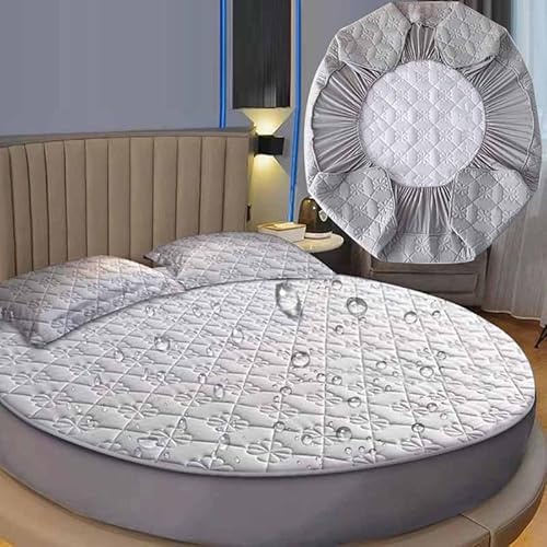 YWQJL Matratzenschoner Wasserdicht Matratzenauflage Wasserdicht Runder Matratzen Topper Spannbettlaken Boxspringbett Atmungsaktiv Mattress Protector(01,Diameter200cm)