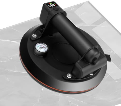 Elektrischer Vakuum Saugheber, Akku Fliesenheber, 8 Zoll Glassauger, mit LCD-Anzeige, Manometer, automatische Nachsaugung, 4000mAh Akku, 200KG Tragkraft, für Fliesen, Glas, Marmor, Granit, Porzellan