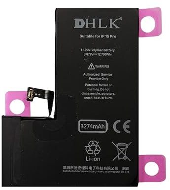 DHLK® TI Line Batteria Compatibile con iPhone 15 PRO (A2848, A3101, A3104, A3102)- capacità 3274 mAh