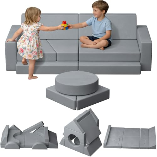JUOIFIP Modular Kids Sofa, 15 Pcs Toddler Sofa Chair, Soft Crystal Velvet Kids Play Couch Bed for Bedroom Livingroom, Playroom, Birthday Gift for Boys Girls