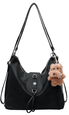 Aulenge 2 in 1 Damen Rucksack Handtasche Eleganter Schultertasche und Rucksack 2 in 1 Wanderrucksack zur Schultertasche Berufstasche für Arbeit Reise Schwarz