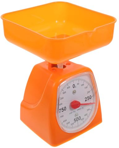 Bilancia da Cucina Arancia Quadrante Trasparente, Analogica, 1kg | Plastica, Base Antiscivolo e Vassoio Facile da Pulire, per Cibo e Piccoli Pezzi Colore Casuale