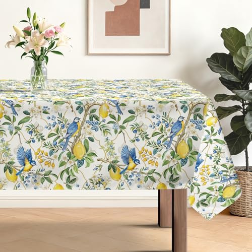 hometrixx Sommer Tischdecke Abwaschbar Zitronen Garten Blau Tischdecken Rechteckig Polyester Tischtuch für Party Outdoor Picknick Garten Küche Tisch Dekor, 152 x 264cm