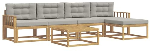 vidaXL Outdoor-Sofagarnitur 6 pcs Weiß und Hellgrau 79 x 79 x 37 cm, Patio-Lounge-Set, modernes Outdoor-Sofa, wetterfestes Gartenmöbel, Akazienholz
