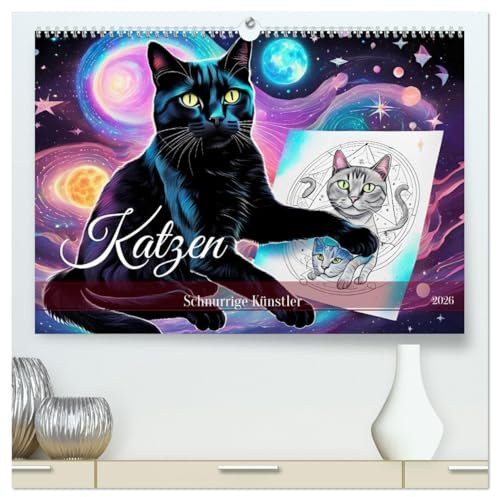 Katzen Schnurrige Künstler (hochwertiger Premium Wandkalender 2026 DIN A2 quer), Kunstdruck in Hochglanz: Ein Jahr mit künstlerischen Katzen. (CALVENDO Tiere)