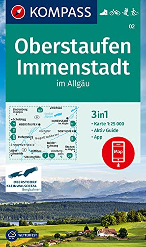 KOMPASS Wanderkarte 02 Oberstaufen, Immenstadt im Allgäu 1:25.000: 3in1 Wanderkarte mit Aktiv Guide inklusive Karte zur offline Verwendung in der KOMPASS-App. Fahrradfahren. Skitouren. Langlaufen.