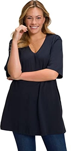 Ulla Popken Damen Basic-v-shirt T-Shirts, Blauschwarz, 58-60 EU