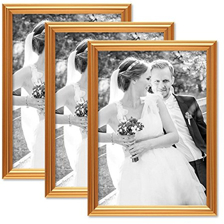 PHOTOLINI 3er Set Bilderrahmen Gold Barock Antik 21x30 cm DIN A4 Fotorahmen mit Glasscheibe/Kunststoffrahmen