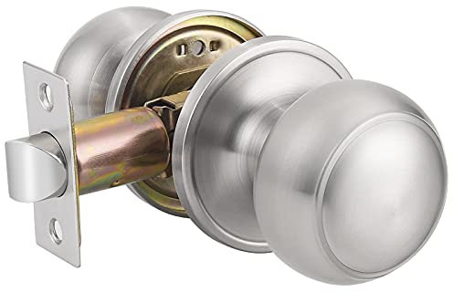 Probrico 1 Pack Brushed Nickel Passage Door Knob, Interior Round Ball Door Knobs, Hallway Door Handle, Internal Keyless Door Knobs