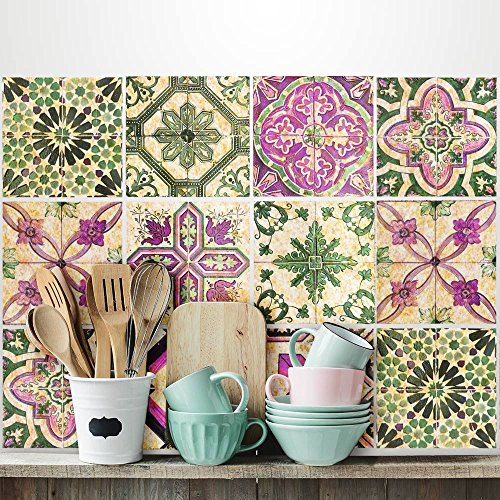 RE-COVERTILES - Adesivi per Piastrelle Bagno e Cucina 12 Pz 15x15 cm - PS00061 Decorazione murale in PVC impermeabile mattonelle mosaico stile cementine Azulejos