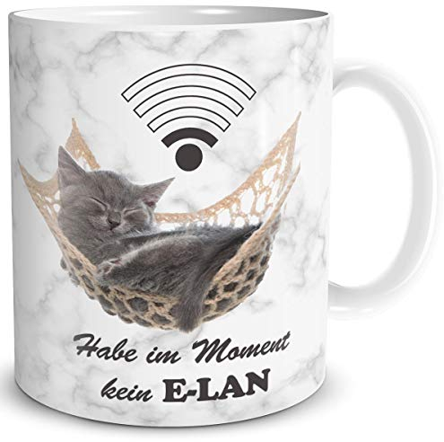 TRIOSK Tasse Katze Kein Elan mit Spruch lustig Katzenmotiv Geschenk für Katzenliebhaber Arbeit Büro Frauen Freundin Kollegin, Keramik 300ml