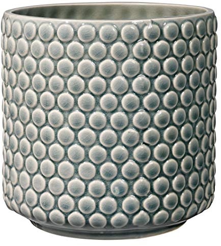 Bloomingville Blumentopf Dot Retro Übertopf Vintage Pflanztopf für Zimmerplanzen M (15,5 cm ø) Öffnung: 13 cm ø, grün, Keramik