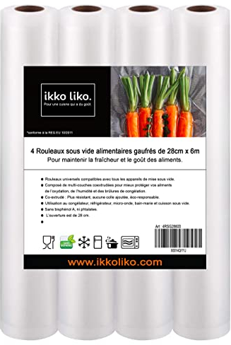 Rouleaux sous vide alimentaire gaufré de 28 cm x 6 m (x4) Qualité Professionnelle de film sous vide I Sac sous vide Alimentaire pour machine sous vide de Poche I Sachet, sans BPA