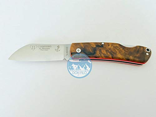 Navaja Cudeman La Marinera 386-GF con hoja de acero Böhler N690-Co de 7 cm y empuñadura de nogal con separador rojo de 9,5 cm con funda para Caza, Pesca, Supervivencia y bushcraft + Portabotellas