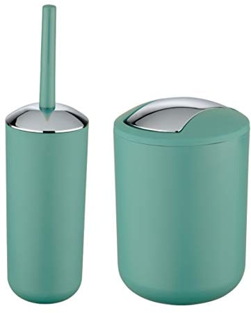 WK Brasilia Matt Enclosed Plastic Toilet Brush and Bathroom Bin Set (Green)