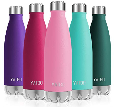 YATBO Thermosflasche, 500 ml, Edelstahl, doppelwandig, wiederverwendbar, BPA-frei, auslaufsicher, Kanister für Sport, Fitnessstudio, Yoga, Kinder, Wandern, Schule, Büro, Rosa