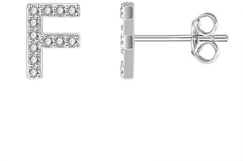AoedeJ Initial Ohrringe für Mädchen 925 Sterling Silber Zirkonia Frauen Initial Alphabet Buchstabe Ohrstecker Hypoallergen (F)
