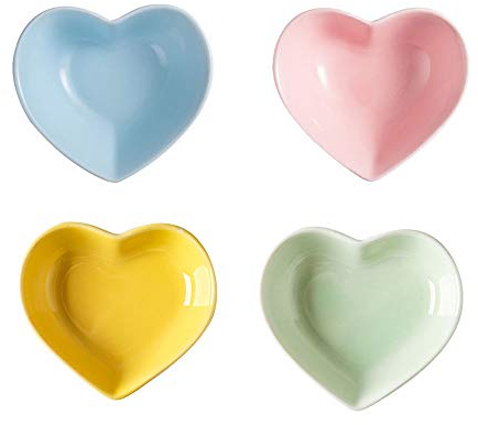 XinHuiGY Ceramica Cuore Forma salsa Piatto, Multiuso Mini stagionatura Piatti Sushi Immersione Ciotola Aperitivo Piatti Servendo Piatto Piattini Ciotola Amore Nozze Regalo (Set di 4) (Multicolore)