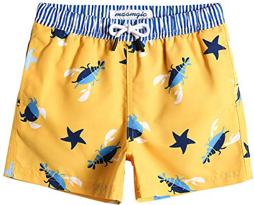 MaaMgic Badehose Jungen Sommer Badeshorts Schnelltrocknend Boardshorts mit Netzfutter Taschen und Verstellbarem Tunnelzug Urlaub Shorts Krabbe Gelb,5-6 Jahre alt