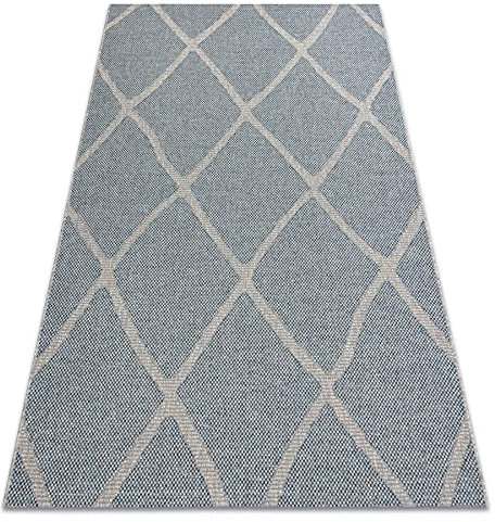 rugsx Teppich House SISAL Innen & Außen Hochwertiges Flachgewebe für Schlafzimmer/Terrasse/Balkon, mit Woll-Effekt grau/blau 140x190 cm