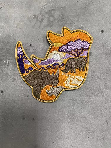 Kids Gestickter Nashorn Morale Patch für Schultasche – Wildnis Outdoor Aufnäher mit feiner Stickerei, kinderfreundliches Motiv, Annähen Klett Schulranzen, Rucksäcke, Federmappen, Kleidung