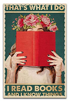 TRITXIY Poster Girl Flowers That's What I Do I Read Books and I Know Things, Geschenk für Buchliebhaber, Bibliotheksdekoration, vertikaler Druck, 30 x 45 cm, ungerahmt